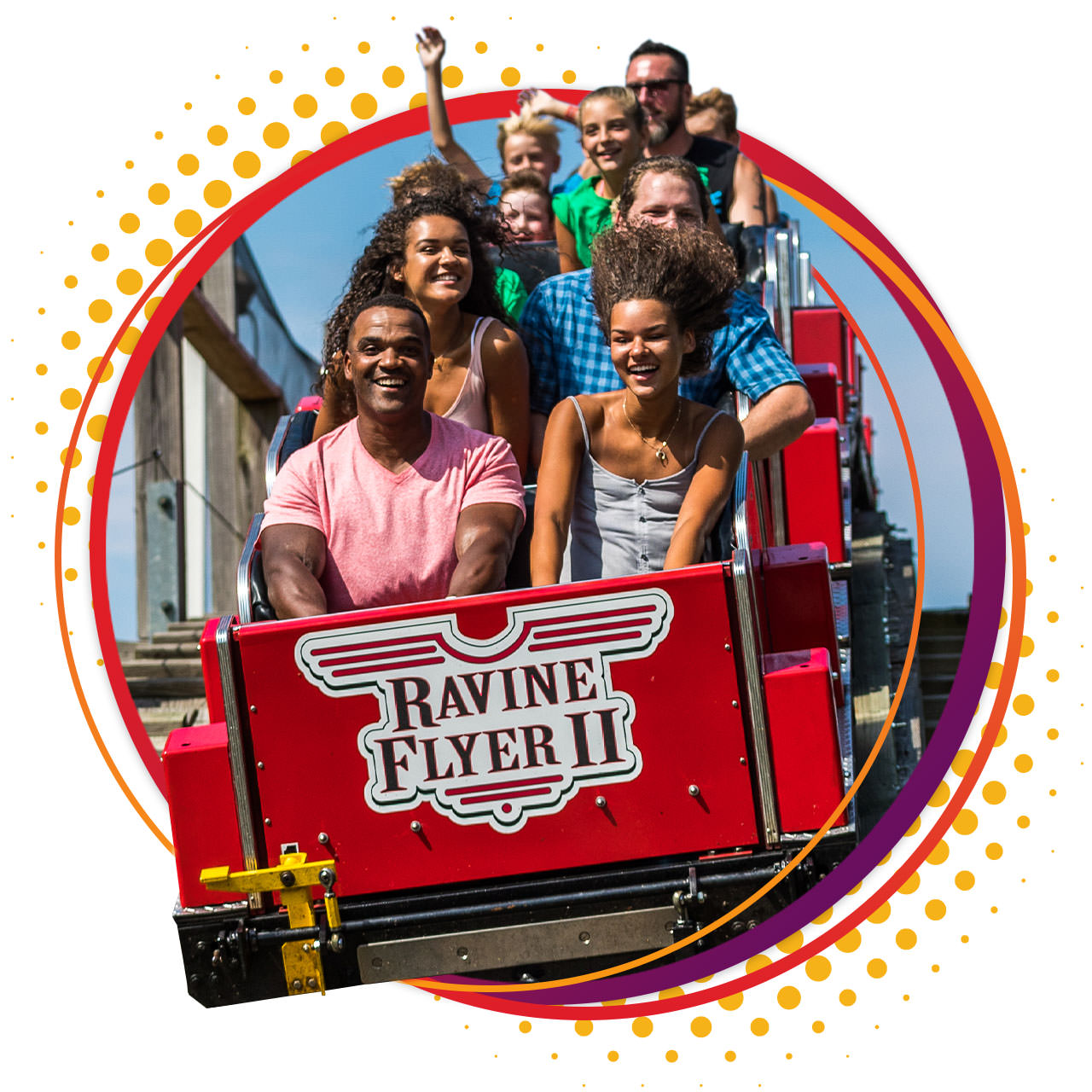 Guests riding the Ravine Flyer II