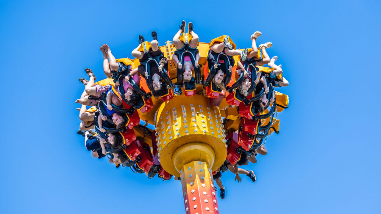 Guests riding Chaos at Waldameer.