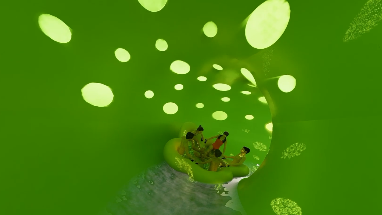 Digital image of a new family raft slide coming to Water World in 2026.