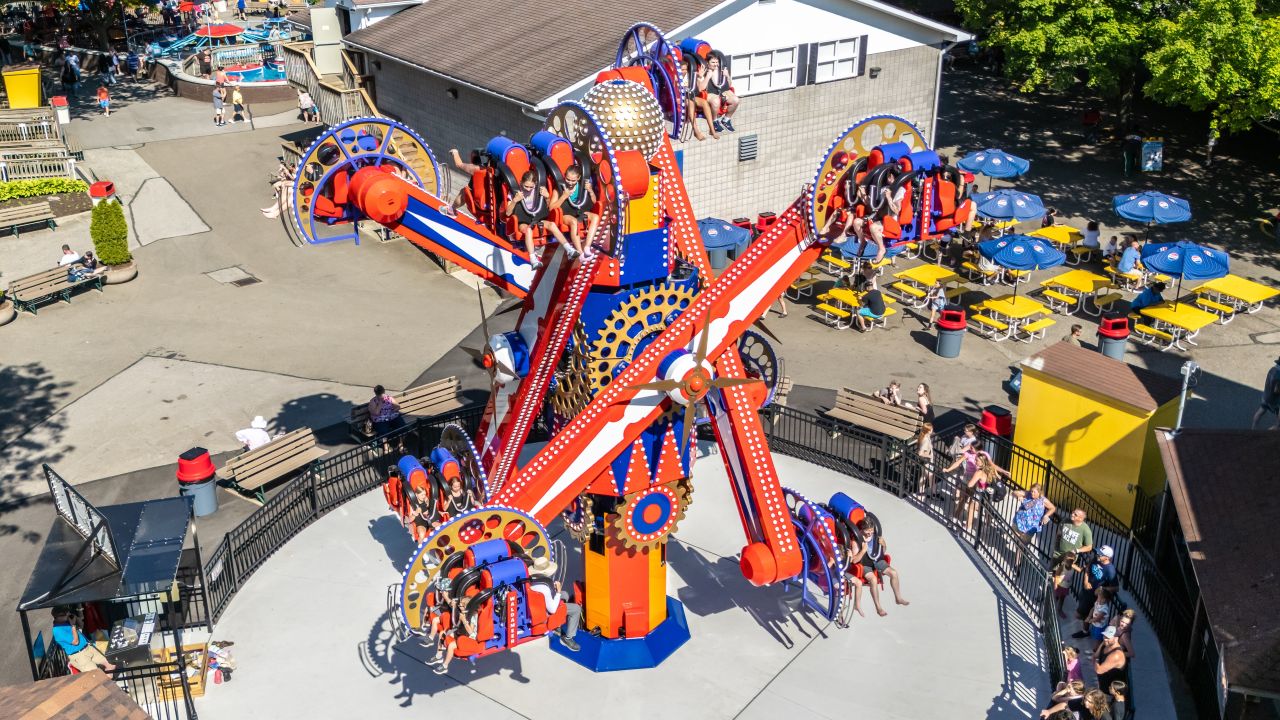 Aerial view of Time Twister ride at Waldameer.