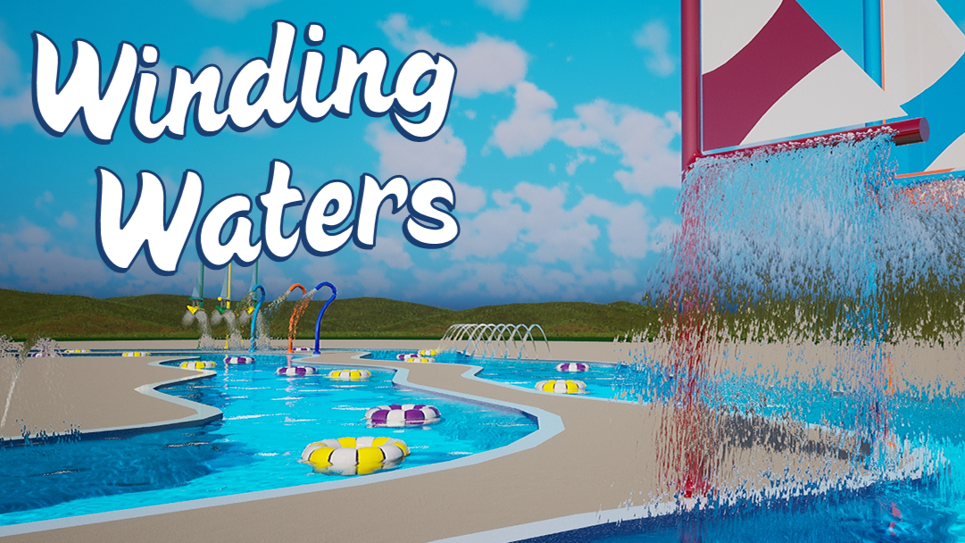 Digital rendering of Winding Waters endless river attraction in Water World