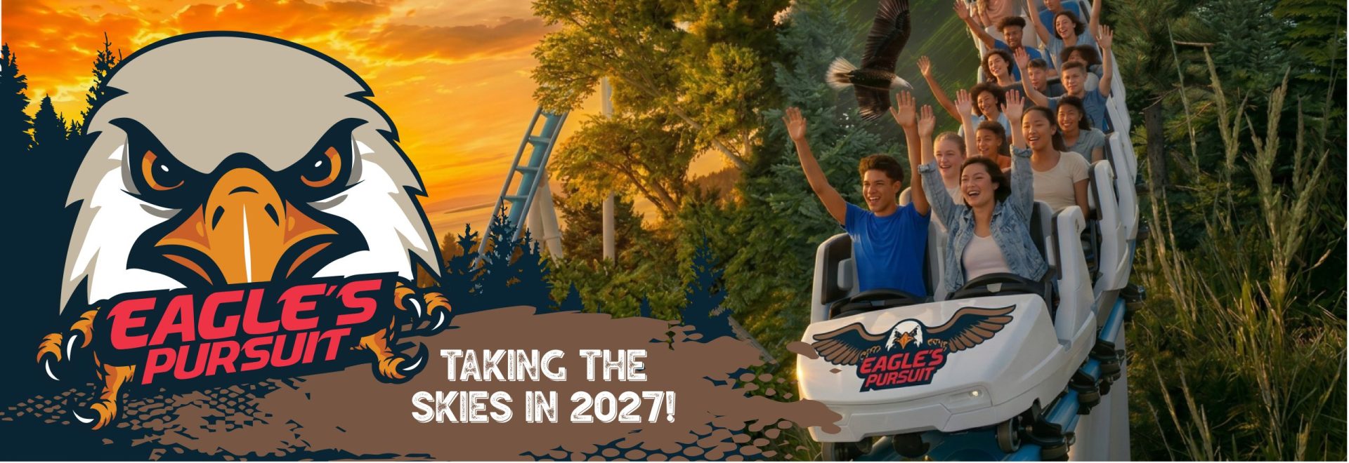 Digital rending of the new for 2027 Eagle's Pursuit roller coaster