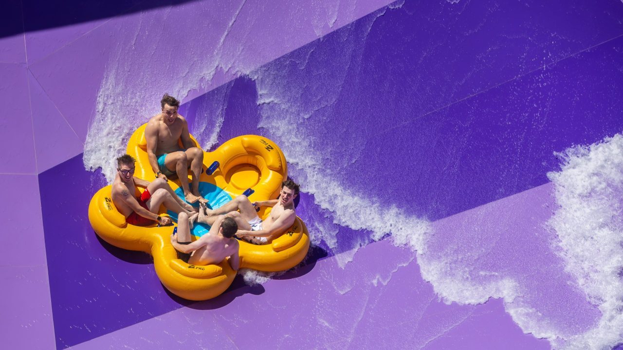 Riders on Presque Isle Plunge in Water World.