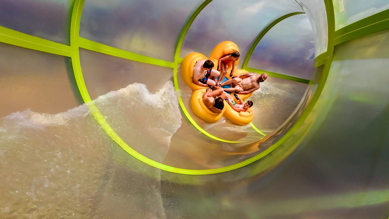 Riders on Big Water Bend in Water World.