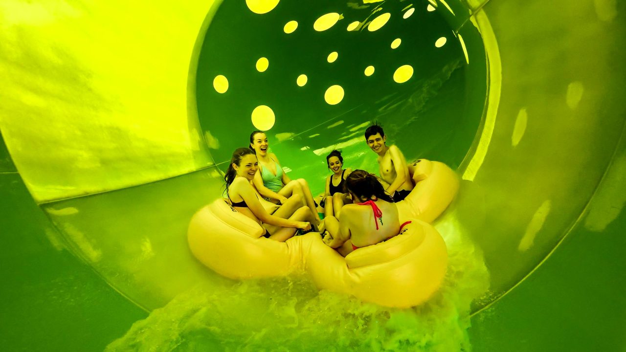 Riders on Presque Isle Plunge in Water World.